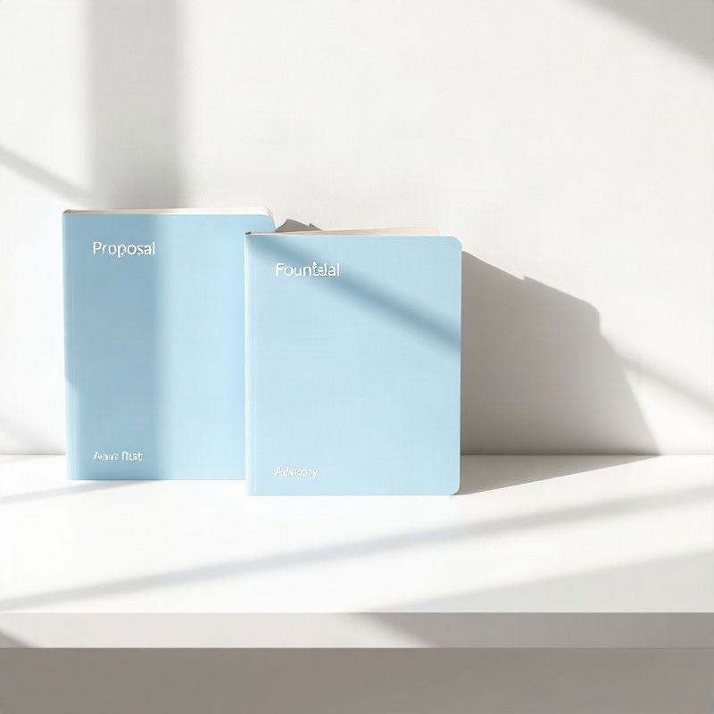 Three neatly arranged proposal folders labelled Foundation, Standard, and Advisory